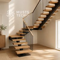 Escalier mono-poutre de luxe, minimaliste architectural, pour résidence, avec dessin de conception pour exportation et fabrication