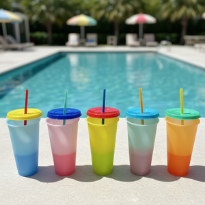 Taza mágica de sublimación con gradiente de temperatura de color, vaso que cambia de Color con tapa y paja, PP - Product Image 1