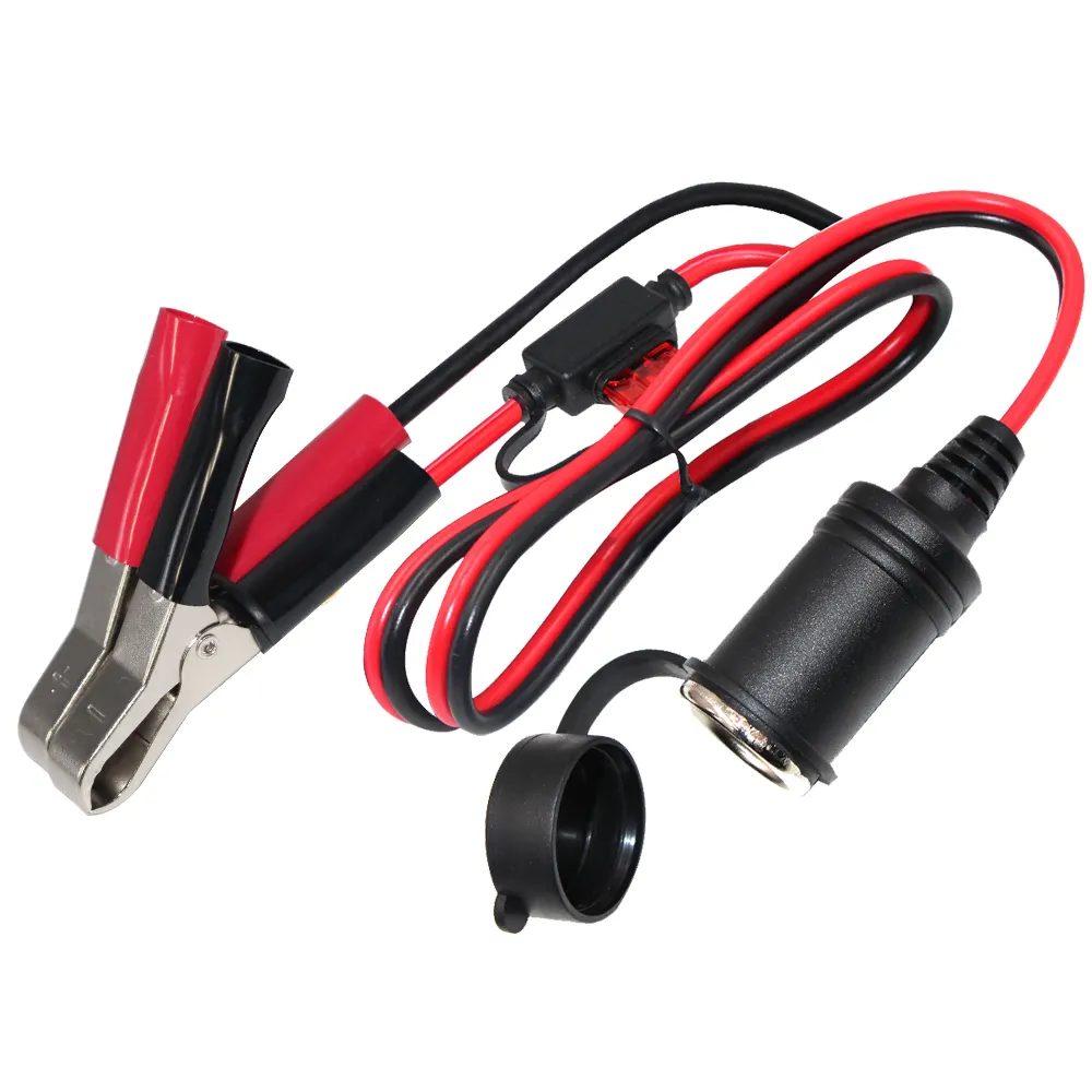 12V 24V Female Cigarette Car Lighter Socket Adapter to Battery Alligator Clips Charger Cable with Box Fuse