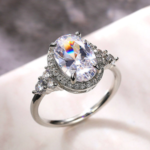 Oval Egg Shape Pave <b>Crystal</b> <b>Ring</b> for Women Minimalist Daily Party Fashion Accessories - Product Image 3