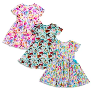 organic girl dresses Bamboo children dress jersey customize short sleeve dresses for girls wholesale summer kids clothing