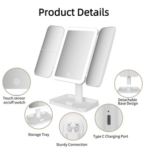 2X 3X Độ phóng đại 3 cách Tabletop Trắng mỹ phẩm thắp sáng du lịch LED gấp Tabletop trifold trang điểm với ánh sáng Vanity gương - Product Image 6
