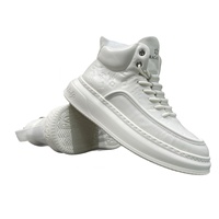 Baskets montantes pour hommes en cuir véritable blanc, de luxe haut de gamme, décontractées, à motif imprimé, tendance, polyvalentes, à semelle épaisse, style skate