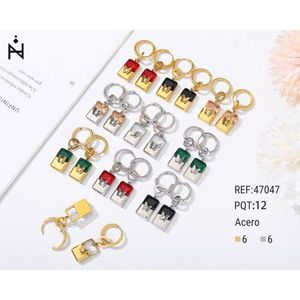 Orecchini a Cerchio con Farfalla in Acciaio Inossidabile e Diamanti Quadrati per Donne, Gioielli Pendenti alla Moda, 12 Paia, 6 in Oro, 6 in Argento - Product Image 1