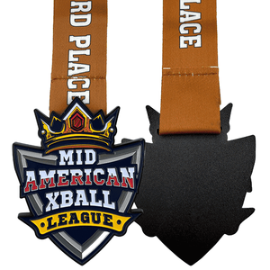 Medaglie Sportive in Lega di Zinco Placcate Oro con Logo Personalizzato, Stile MID American Xball League, Nastro in Metallo e Smalto Morbido 2.5-3mm - Product Image 1