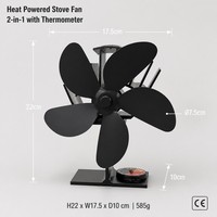 Ventilador de estufa a leña sin humo con energía térmica al por mayor, estufa de biomasa de 5 aspas con ventilador superior