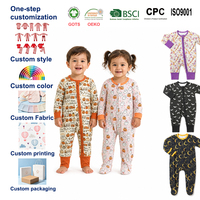 Pyjama grenouillère bébé Halloween 2026 en bambou avec fermeture éclair latérale, imprimé citrouille et fantôme, barboteuse à pieds avec poignets mitaines pour nouveau-né