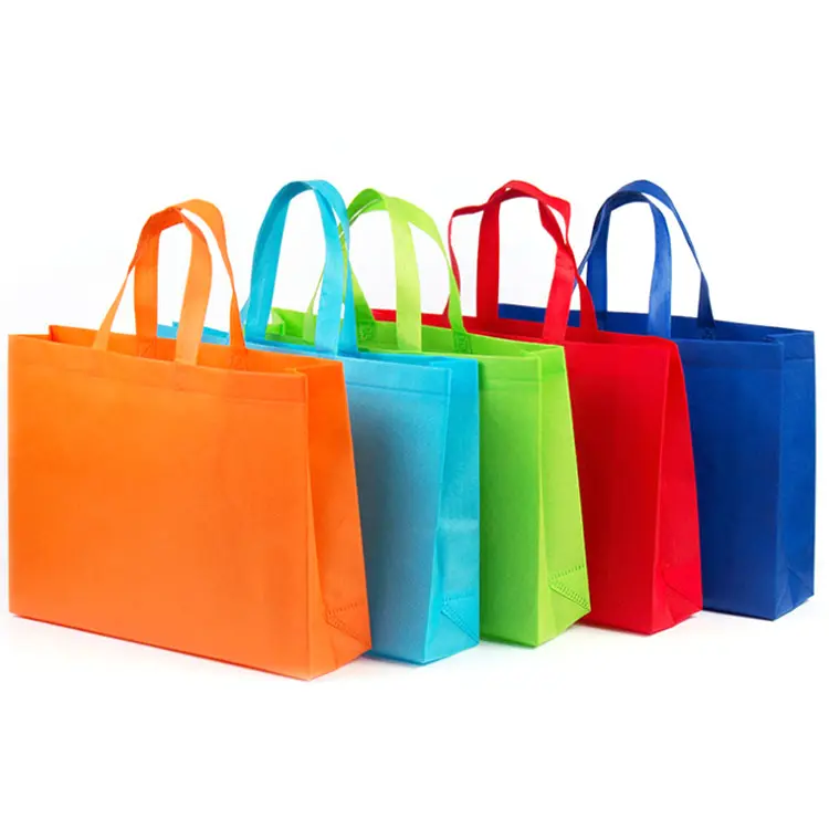 Toptan taşınabilir kullanımlık eko süpermarket bakkal Tote dokunmamış alışveriş çantaları özel Logo kumaş alışveriş olmayan dokuma çanta