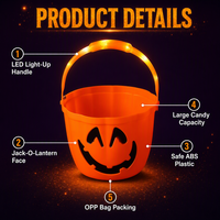 Seau citrouille LED lumineux pour Halloween, sac à bonbons pour la fête de la Toussaint, fournitures de fête Jack-O'-Lantern, vente en gros