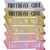 Günstige Schärpen Happy Birthday Girl Queen Schärpe Tiara Partyzubehör mit Strass-Krone Schärpe