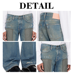 กางเกงยีนส์ทรงขาบานสไตล์วินเทจสำหรับผู้ชายจาก KingSen ตกแต่งด้วยผ้าไนลอนแบบปะติดปะต่อ ขาดเซอร์ๆ ทรงขากว้าง สไตล์ Y2K สตรีทแวร์ - Product Image 6