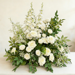 BF-ALR-WG07 Arreglo Floral Artificial Personalizado en <span class=keywords><strong>Verde</strong></span> <span class=keywords><strong>y</strong></span> <span class=keywords><strong>Blanco</strong></span>, Camino de Flores para el Pasillo, Centros de Mesa para Decoración de Eventos de Boda - Product Image 2