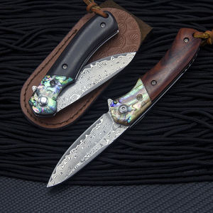 Coltello damasco da campeggio all'aperto di alta qualità all'ingrosso con coltello a lama pieghevole con manico in legno - Product Image 4