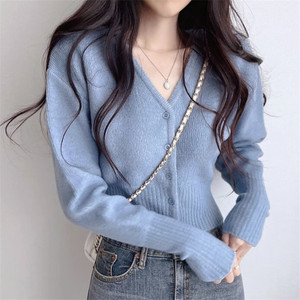 In Stock Women Crop Top Sweaters Autumn Winter Long Sleeve Slim <strong>Knitted</strong> Button <strong>Open</strong> Front Cardigan Ladies Knit Coats - Product Image 1