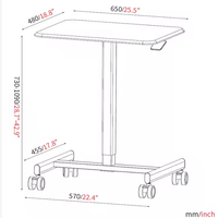 Bureau pneumatique mobile personnalisé bureau de levage mobile à domicile table d'ordinateur à gaz réglable en hauteur en bois noir avec roues