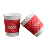 Gelas Kertas Teh Sekali Pakai Merah Putih yang Dapat Disesuaikan dengan Tutup Plastik Desain Dinding Ganda Tahan Air