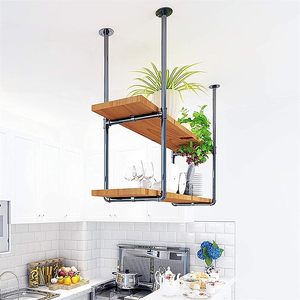 <span class=keywords><strong>Étagère</strong></span> de <span class=keywords><strong>plafond</strong></span> casier à vin industriel <span class=keywords><strong>étagère</strong></span>s flottantes suspendues support de tuyau d'eau 2 niveaux, support de rangement pour <span class=keywords><strong>cuisine</strong></span> Bar Restaurant - Product Image 2