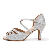 Chaussures de danse latine pour femmes à la mode, bout ouvert, talon, dentelle, satin, bride à la cheville, confortables, boucle en strass, sandales à talons