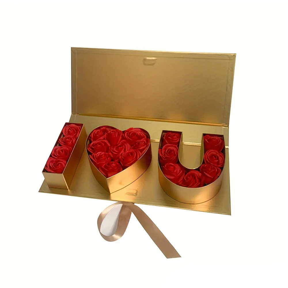 Lüks korunmuş güller hediyeler ambalaj çok amaçlı anne I aşk U sabun altın çiçek Mother'Day için nakliye kutusu