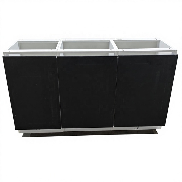 Modern Outdoor Kitchen Prefab Stainless Doors Brown Black Glass Panels Backsplash Drawer Slide Kitchen Cabinet
