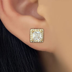 <b>Fashion</b> Trendy Brass Waterproof 18K Gold Plated Non-Tarnish Cubic Zirconia Square <b>Stud</b> <b>Earrings</b> for Women Wholesale - Product Image 4