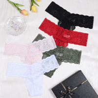 5 pièces femmes Sexy taille basse dentelle tongs Transparent multicolore dentelle florale culotte dames sous-vêtements exotiques