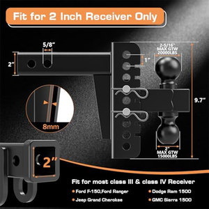 Ambull Factory Vente en gros de qualité supérieure : <span class=keywords><strong>Attelage</strong></span> de remorque réglable à double boule pour récepteur de 2 pouces, <span class=keywords><strong>attelage</strong></span> de camion de 8 pouces - Product Image 5