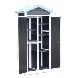waterproof Outdoor Double Swing metal doors Garden Tool Shed with spire roof wood storage Cabinet