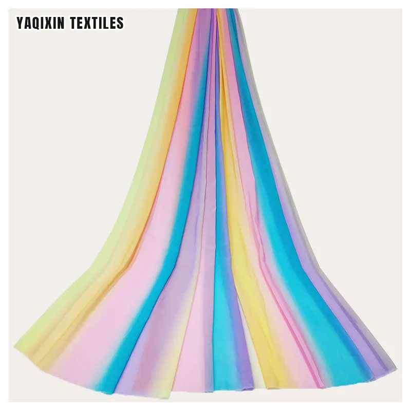 YAQIXIN Textile Designer De Luxo Poly Material Gradiente Dye Tecido Pérola Chiffon Tecido para Decoração Do Casamento