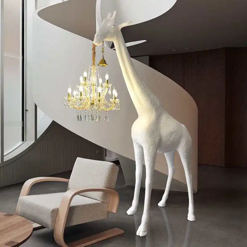 Lâmpada Sanxiang grande para decoração de pisos, escultura artística de girafa, luminária criativa para iluminação de lobos de hotéis, lâmpada de piso animal