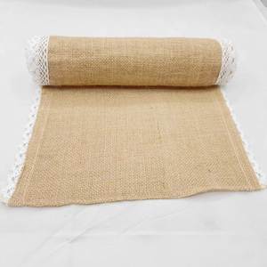 Chemin de table en jute naturel avec dentelle décorative sur deux côtés pour mariage, fête, banquet, nappe de table - Product Image 4