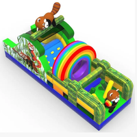 Parc de jeux en bambou Bear Bamboo avec toboggan requin, parcours à roues, château gonflable, structure d'escalade commerciale, pour événements promotionnels et location