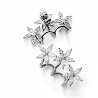 Gemnel Drei-Blumen-Marquise Weiße CZ Ohrstecker 925 Silber Krappenfassung Blumen-Ohrschmuck für Damen Hochzeit Party