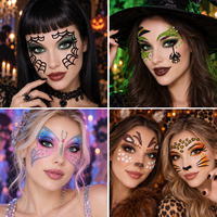 Autocollants pour le visage en forme de gemmes, sorcières, araignées et papillons - Style imprimé léopard simple, tatouages de maquillage pour fête d'Halloween