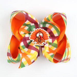 مشابك الخريف للفتيات لفصل الخريف ، أقواس تركية لعيد الشكر ، مشبك رأس مع أقواس مربعات بحجر الراين للخريف - Product Image 2