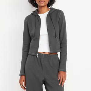 Felpa Corta da Donna Personalizzata in Velluto Felpato, Traspirante, con Zip Intera e Cappuccio con Coulisse, Giacca Casual Sportiva - Product Image 5