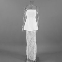 Ensemble deux pièces élégant sans bretelles pour femme - Haut structuré ajusté et jupe longue en dentelle florale transparente pour mariages et événements formels