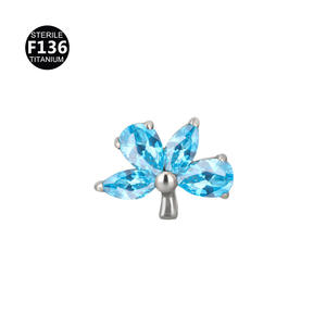 Clover Custom Titan Piercing G23 Kristall Zirkon Blumen ohrring Studs16g 18g F136 Titan Ohr lippe Labret Knorpel Piercing - Product Image 3