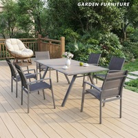 Ensemble de salle à manger d'extérieur moderne 7 pièces, table rectangulaire avec plateau en céramique, pieds coniques, pliable, 7 places - Vente chaude