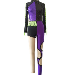 بذلة سوداء أرجوانية ترتر ممارسة ملابس الرقص فتاة أداء موسيقى الجاز زي أداء فتاة أداء المسرح - Product Image 5