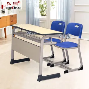 Factory Wholesale School Reading Education Furniture Double Bench Student Desk And Chair Set