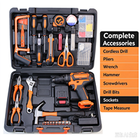 Ensemble d'outils électriques de 60 pièces avec perceuse sans fil et perceuse à percussion, kit d'outils de réparation multifonctionnel pour la maison, boîte en plastique