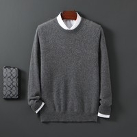 Pull en laine pure à 100% pour homme, col rond, manches longues, tricoté, automne-hiver, logo personnalisé, OEM ODM, vente en gros d'usine