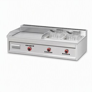 Plaque de cuisson professionnelle au gaz avec <span class=keywords><strong>friteuse</strong></span> double intégrée, cuisinière combinée <span class=keywords><strong>3</strong></span>-en-1 GPL 1120 mm pour comptoir de restaurant - Product Image 1