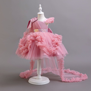 Abito da bambina retrò <span class=keywords><strong>con</strong></span> volant in pizzo e <span class=keywords><strong>tulle</strong></span>, monospalla, per bambine da 0 a 6 anni, <span class=keywords><strong>con</strong></span> fiocco, stile principessa, per feste e matrimoni, <span class=keywords><strong>con</strong></span> strascico - Product Image 4