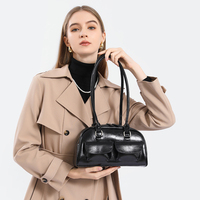 Sac à bandoulière en PU métallisé style coréen pour femme, sac à main rétro Boston avec poches avant, grande capacité, fermeture éclair, sac sous le bras