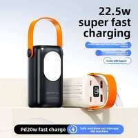 Batterie externe portable étanche de grande capacité 20000mAh 22.5W avec câble intégré, écran numérique et poignée, lampe de camping