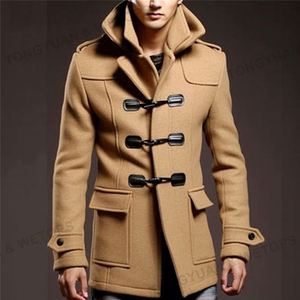 <strong>Men's</strong> Wool <strong>Duffle</strong> Cotton Hoodie Overcoat Horn Button <strong>Men</strong> Trench <strong>Coat</strong> - Product Image 5