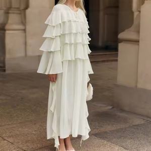 Robe d'été pour femme de haute qualité, en mousseline de coton, couleur unie, avec coutures, manches longues, élégante, grande taille, style modeste – Offre Spéciale - Product Image 1