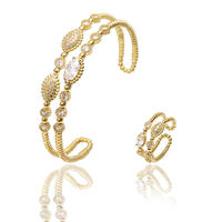 Bracelets et bagues plaqués or 18 carats pour femmes, ensemble de bijoux de luxe en laiton et diamant, à la mode